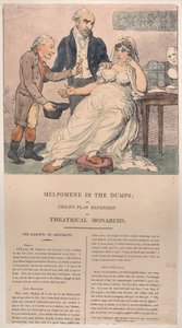 Melpomene kaatopaikoilla eli Teatterihallittajien puolustama lastenleikki, 1804, 1804. tekijältä Thomas Rowlandson
