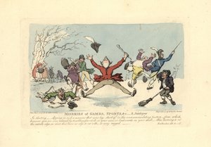 Miehet putoavat luistimilla, toinen putoaa jään läpi jne. tekijältä Thomas Rowlandson