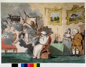 Mielen sairaus ja visiot: luulo - piirros Rowlandson tekijältä Thomas Rowlandson