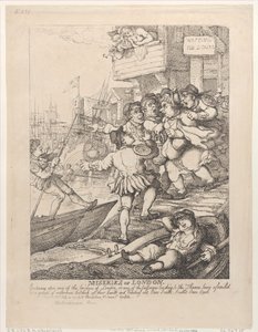 Lontoon kurjuus: astuminen jollekin Lontoon sillalle tai jollekin solalle..., 14. heinäkuuta 1807. tekijältä Thomas Rowlandson