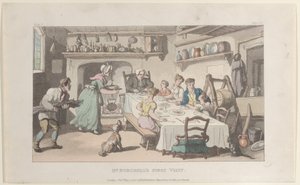 Mr. Burchellin ensimmäinen vierailu Wakefieldin kirkkoherrasta, 1. toukokuuta 1817, 1. toukokuuta 1817. tekijältä Thomas Rowlandson
