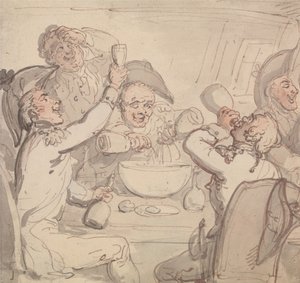 Merivoimien upseerit ja kulho punssia tekijältä Thomas Rowlandson