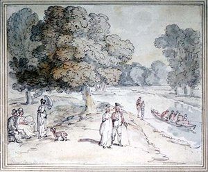 Thamesilla (tussi ja tussi, akvarelli) tekijältä Thomas Rowlandson