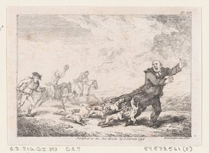 Parson Adams osallistui vaaralliseen metsästysseikkailuun teoksesta The Adventures of Joseph Andre..., 1792. tekijältä Thomas Rowlandson