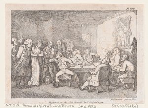 Parson Adams & Fanny tutkittiin syyllisinä maan Justicessa, elokuvasta The Adventures..., 1792. tekijältä Thomas Rowlandson