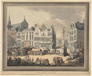 Place de Meir Antwerpenissä tekijältä Thomas Rowlandson