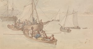 Vapaa-ajan veneet joen suistossa tekijältä Thomas Rowlandson