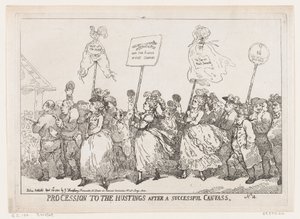 Kulkue Hustingsiin onnistuneen kierroksen jälkeen, 30. huhtikuuta 1784, 30. huhtikuuta 1784. tekijältä Thomas Rowlandson