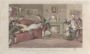 Quae-suku kääntyi ulos talosta, jonka hän pitää omakseen, The Hist..., 1. helmikuuta 1822. tekijältä Thomas Rowlandson