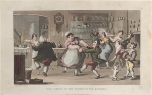 Quae-suku, keittiön urheilussa, julkaisusta The History of Johnny Quae Genus..., 1. elokuuta 1821. tekijältä Thomas Rowlandson