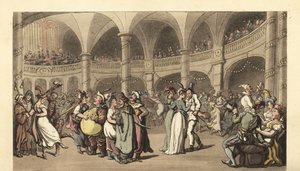 Juhlijia puvussa naamioballissa suuressa teatterissa tekijältä Thomas Rowlandson