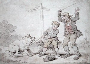 Ruosteinen pekoni (Pidheadedness and Persuasion) (muste & akvarelli paperille) tekijältä Thomas Rowlandson