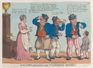Merimiehet juomassa Tunbridgen vesiä, 1. maaliskuuta 1815, 1. maaliskuuta 1815. tekijältä Thomas Rowlandson