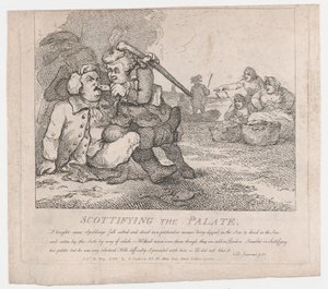 Scottifying the Palate Boswellin maalaukselliset kaunokaiset, ensimmäinen osa, 30. toukokuuta ..., 30. toukokuuta 1786. tekijältä Thomas Rowlandson