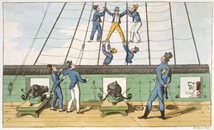 Takilassa takavarikoitu levy John Mitfordin (1782-1831) teoksesta The Adventures of Johnny Newcome in the Navy, kaiverrettu W. Read, 1818 tekijältä Thomas Rowlandson