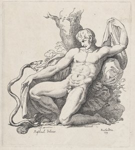 Käärme hyökkää alastomaan mieheen, 1799, 1799. tekijältä Thomas Rowlandson