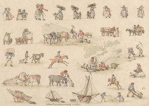 Kuusitoista sarja: Figuurien ja maisemien ääriviivat tekijältä Thomas Rowlandson