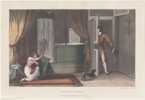 Suihkukylpy, teoksesta Poetical Sketches of Scarborough, 1813, 1813. tekijältä Thomas Rowlandson