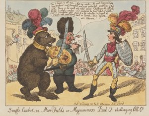 Kaksintaistelu Moorfieldsissä eli jalomielinen Paul O! - haastaa kaikki O!:t (teoksesta: Caricature, osa 4) tekijältä Thomas Rowlandson