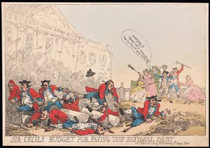 Sir Cecilin budjetti valtionvelan maksamiseen, pub. 1784 (käsinvärinen kaiverrus) tekijältä Thomas Rowlandson