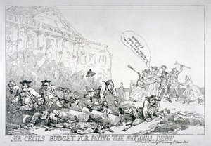 "Sir Cecilsin budjetti valtionvelan maksamiseen", 1874. tekijältä Thomas Rowlandson