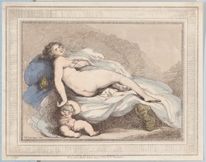 Nukkuva Venus ja rakkaus, 1799, 1799. tekijältä Thomas Rowlandson