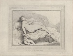 Nukkuva Venus ja rakkaus, 1799, 1799. tekijältä Thomas Rowlandson