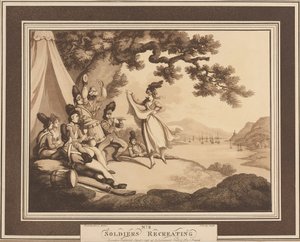 ?Sotilaat Recreating?, n.1798 tekijältä Thomas Rowlandson