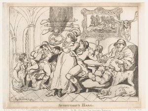 Urheilijoiden sali, eli kettujahtajat rentoutumassa tekijältä Thomas Rowlandson