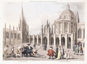 Pyhän Marian kirkko ja Radclivian-kirjasto, 1809-1811 tekijältä Thomas Rowlandson