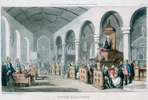 "Syntax Preaching", 1813 tekijältä Thomas Rowlandson