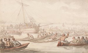 Doggettin takki ja -merkki vuosittain tekijältä Thomas Rowlandson