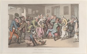 Saapuminen Pariisiin, Journal of Sentimental Travels in the Southern Provinces of Fr..., 1820. tekijältä Thomas Rowlandson