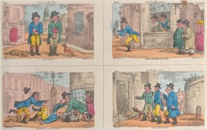Ulosottomiehen metsästys: Vika, Toinen pako, Tupla ja kyykky ja Takavariko, 1809, 1809. tekijältä Thomas Rowlandson