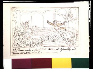 Paroni pitää puheen kansalliskokoukselle ja ajaa kaikki jäsenet pois (kynä ja muste ja akvarelli paperille) tekijältä Thomas Rowlandson