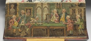 "The Book of Common Prayer", yksityiskohta etureunamaalauksesta "Biljardipeli", 1772 tekijältä Thomas Rowlandson