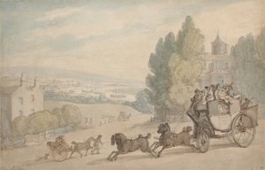 Canterbury–Dover-linja-auto ohittaa Vanbrughin linnan tekijältä Thomas Rowlandson