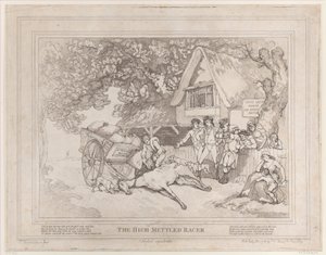 Kärryhevonen elokuvasta Kilpahevosen elämä, eli The High-Mettled Racer, 20. heinäkuuta..., 20. heinäkuuta 1789 tekijältä Thomas Rowlandson