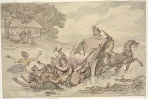 "Carter ja mustalaiset": Kärryt kääntyivät purossa kaatamaan ryhmän naisia veteen tekijältä Thomas Rowlandson