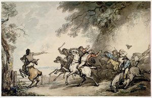 The Chase of the Highwayman, n. 1790 (kynä, muste, wc ja kynä paperille) tekijältä Thomas Rowlandson