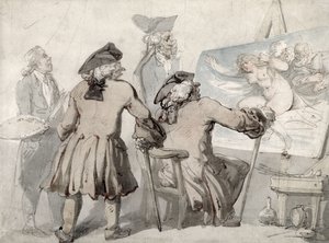 The Connoisseurs, n. 1790 (kynä, muste ja akvarelli grafiitilla kiinnitetylle kudospaperille) tekijältä Thomas Rowlandson