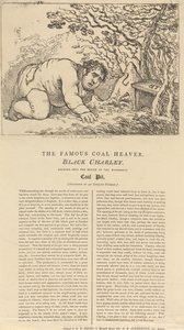 Kuuluisa musta hiilenkantaja Black Charley katsoo ihmeellisen hiilikaivoksen suuaukkoon tekijältä Thomas Rowlandson