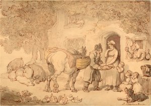 The Fishseller, noin 1775-1800 (akvarelli ja muste) tekijältä Thomas Rowlandson