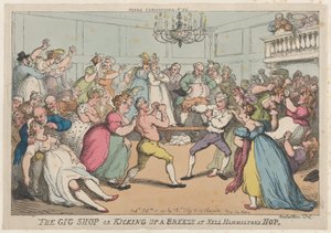 The Gig Shop tai Kicking Up a Breeze Nell Hammiltons Hopissa, 16. helmikuuta 1811, 16. helmikuuta 1811. tekijältä Thomas Rowlandson