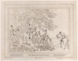 Metsästäjä kirjasta Kilpahevosen elämä tai korkeatasoinen kilpailija, 20. heinäkuuta 1789, 20. heinäkuuta 1789 tekijältä Thomas Rowlandson