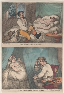 The Huntsman Rising, The Gamemester Going to Bed, [31. heinäkuuta 1809],..., [31. heinäkuuta 1809], julkaistu uudelleen 1811. tekijältä Thomas Rowlandson