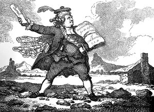 Journalisti näköalalla Auchinleckiin eli Kivien maahan, n. 1786. tekijältä Thomas Rowlandson