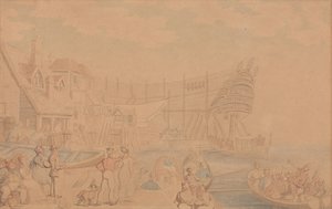 Laivan vesillelasku tekijältä Thomas Rowlandson