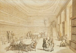 Royal Institutionin kirjasto, Albemarle Street, tekijältä Thomas Rowlandson