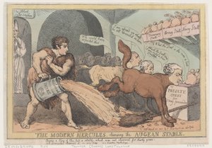 The Modern Hercules, Cleaning the Augean Stable, 23. huhtikuuta 1805., 23. huhtikuuta 1805. tekijältä Thomas Rowlandson
